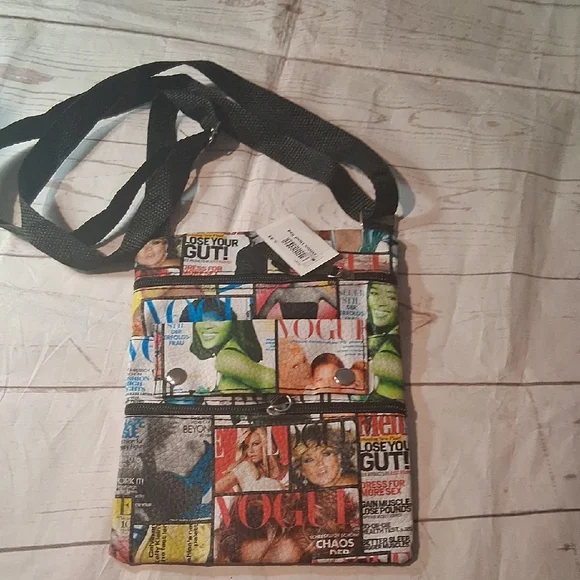 Magazine Collage Crossbody Messenger Bag - Black Strap - Picture 1 of 3